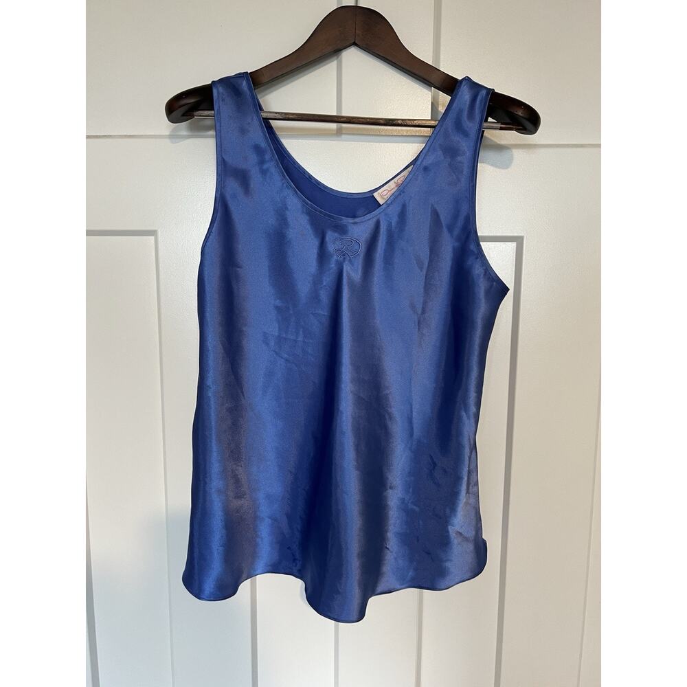 Vintage Oscar de la Renta Pajama Top Women's M/L Blue Satin